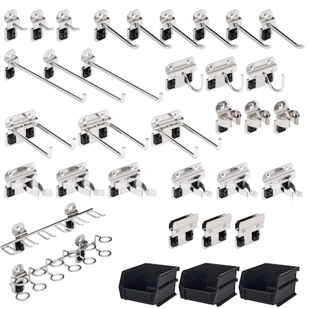 Triton Products 35 Pc Stainless Steel Hook & Bin Assortment for Stainless Steel LocBoard, 32 Asst Hooks & 3 Bins SSLH1-Kit
